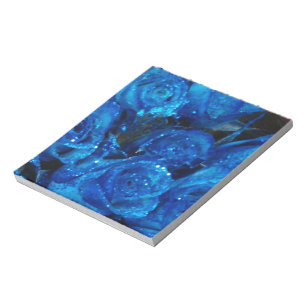 Romantic Love Blue Glitter Glamour Roses Notepad
