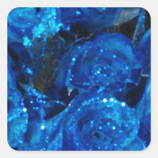 Romantic Love Blue Glitter Glamour Roses Square Sticker (Front)
