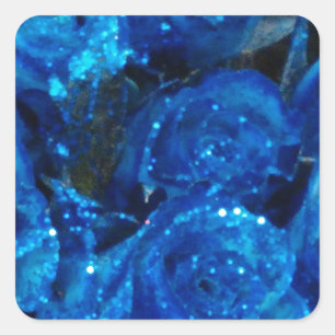 Romantic Love Blue Glitter Glamour Roses Square Sticker