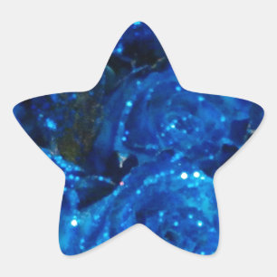 Romantic Love Blue Glitter Glamour Roses Star Sticker