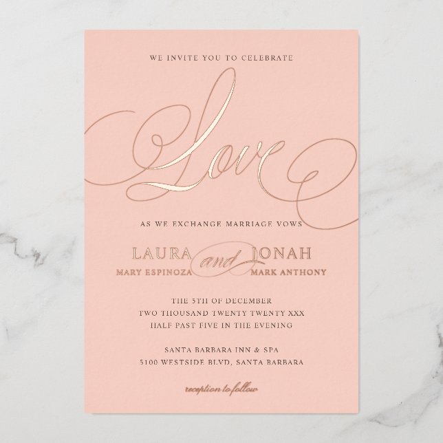 Romantic Love Calligraphy Blush Pink Rose Gold (Front)