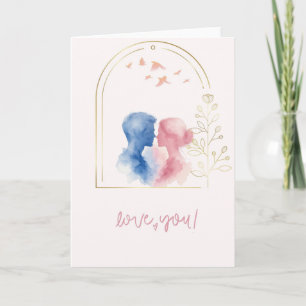 Romantic love card with couple in watercolor style