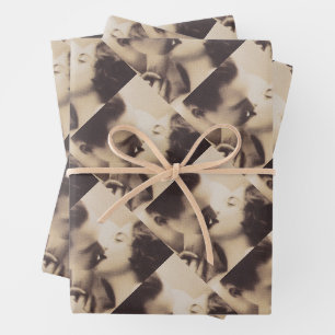 Romantic Love Couple Kissing vintage illustration Wrapping Paper Sheet