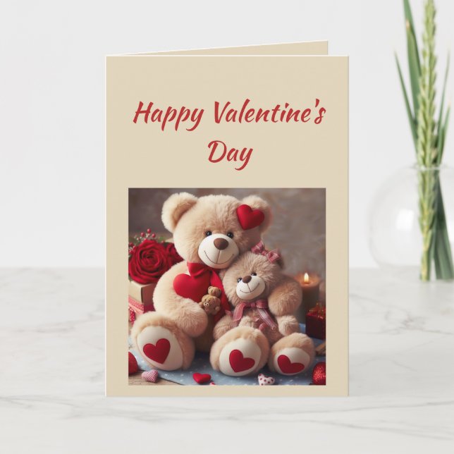 Romantic Love Cute Teddy Bear Hearts Holiday Card (Front)