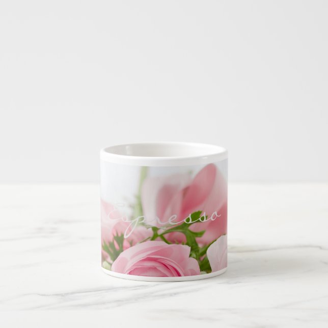 Romantic Love Espresso Mug Pink Flower Bouquet (Front)