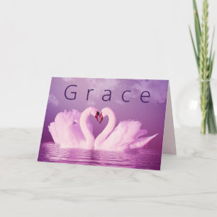 Romantic Love Grace Swans Purple Pink Personalised Holiday Card