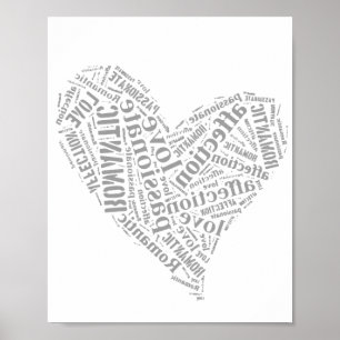 Romantic Love Gray and White Heart I Poster