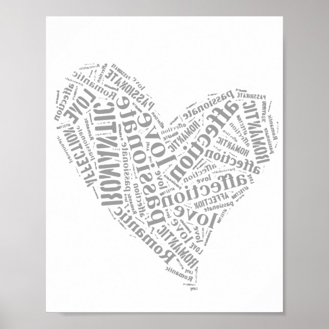 Romantic Love Gray and White Heart I Poster (Front)