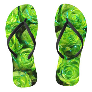 Romantic Love Green Glitter Roses Flip Flops