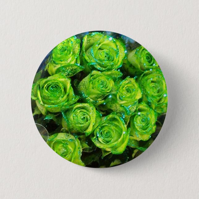 Romantic Love Green Valentine Glitter Roses 6 Cm Round Badge (Front)