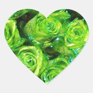 Romantic Love Green Valentine Glitter Roses Heart Sticker