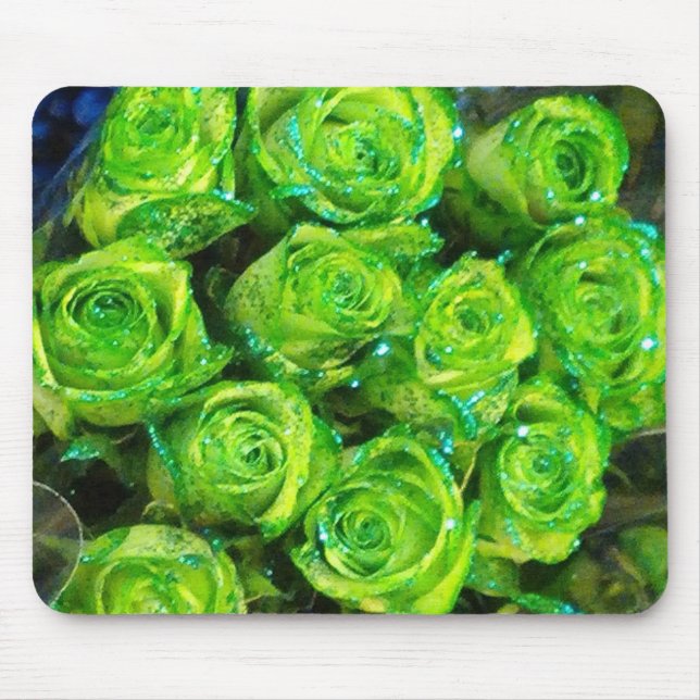 Romantic Love Green Valentine Glitter Roses Mouse Mat (Front)