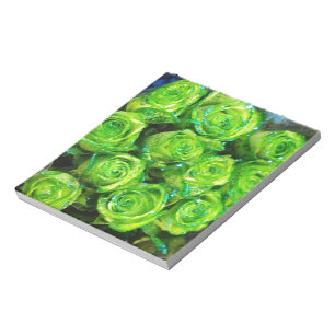 Romantic Love Green Valentine Glitter Roses Notepad