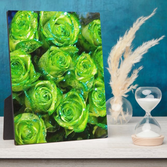 Romantic Love Green Valentine Glitter Roses Plaque (Side)