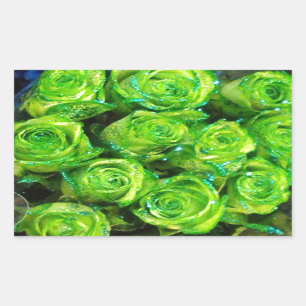 Romantic Love Green Valentine Glitter Roses Rectangular Sticker