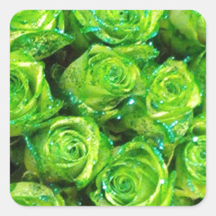 Romantic Love Green Valentine Glitter Roses Square Sticker