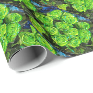 Romantic Love Green Valentine Glitter Roses Wrapping Paper