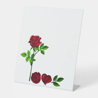 Romantic LOVE - Hand-Painted Rose Pedestal Sign