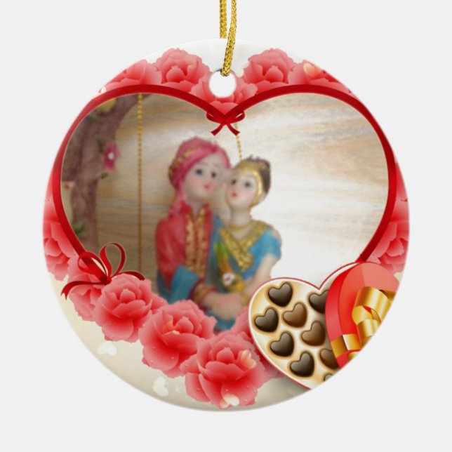 Romantic Love Heart Art Print Ceramic Tree Decoration (Front)