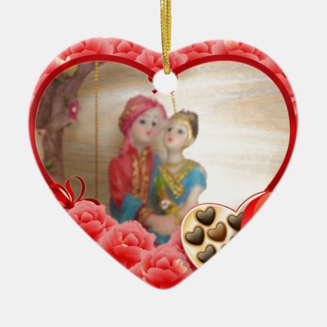 Romantic Love Heart Art Print Ceramic Tree Decoration (Front)