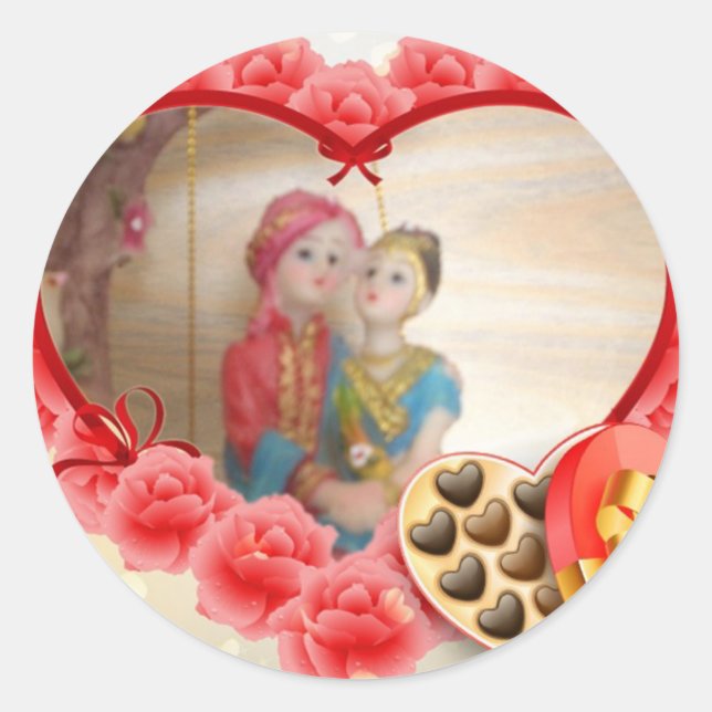 Romantic Love Heart Art Print Classic Round Sticker (Front)