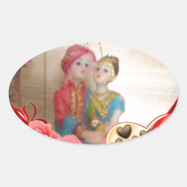 Romantic Love Heart Art Print Oval Sticker (Front)