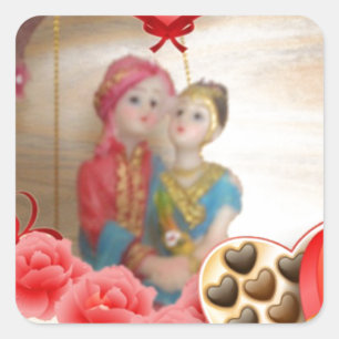 Romantic Love Heart Art Print Square Sticker