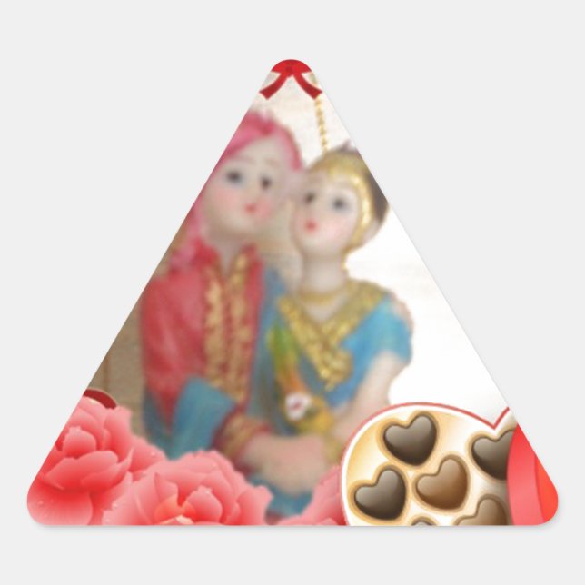 Romantic Love Heart Art Print Triangle Sticker (Front)