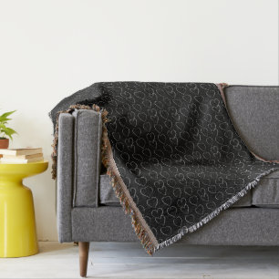 ROMANTIC LOVE HEART BLACK THROW BLANKET
