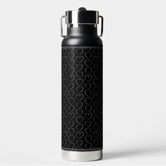 ROMANTIC LOVE HEART BLACK WATER BOTTLE (Front)