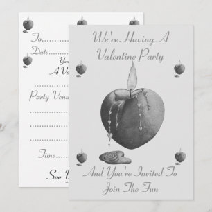 romantic love heart shaped candle grey invitation