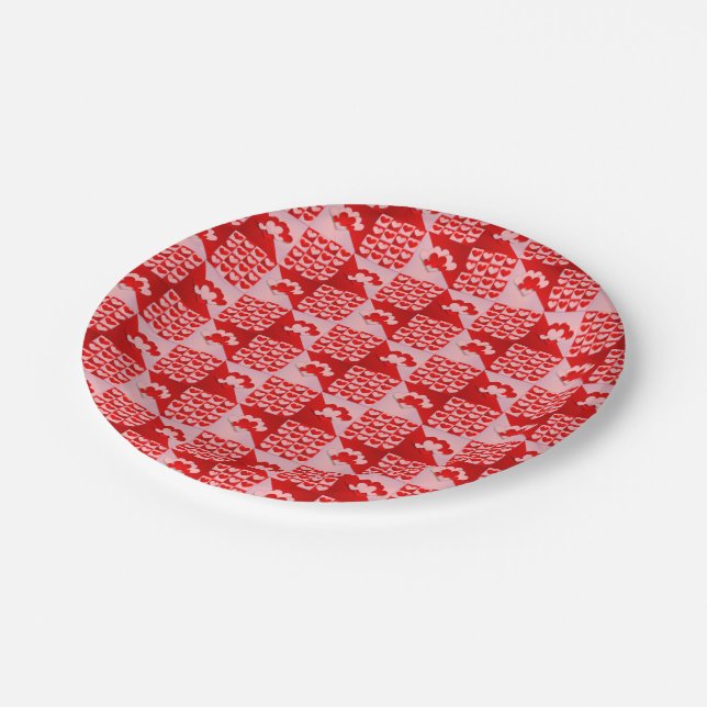 Romantic Love Hearts Pattern Red Pink Valentine Paper Plate (Angled)