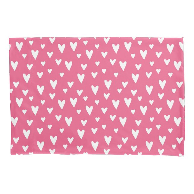 Romantic Love Hearts Pink White Girly Valentine Pillowcase (Front)
