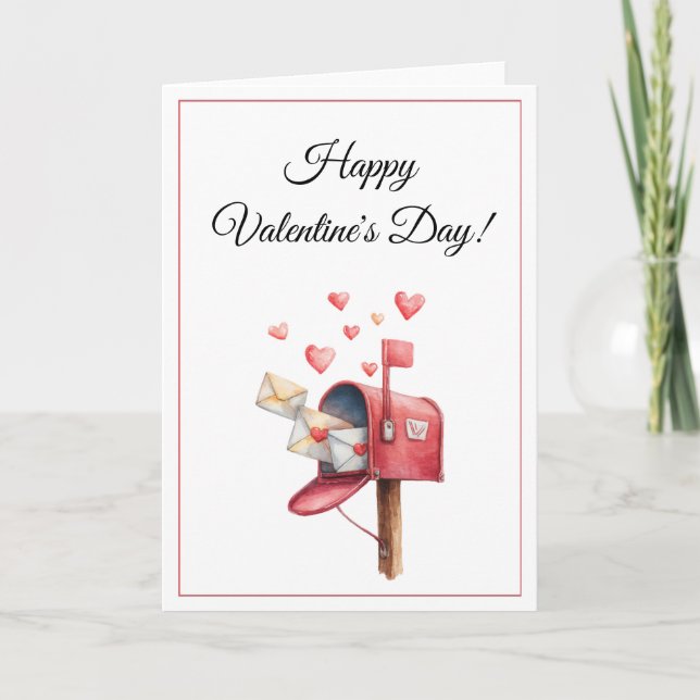 Romantic love Letter Mailbox Happy Valentine's Day Holiday Card (Front)
