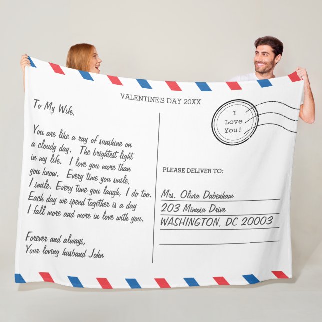 Romantic Love Letter Postcard Valentine's Day Fleece Blanket (In Situ)