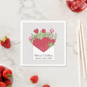 Romantic Love Letter Roses & Heart Custom Wedding Napkin