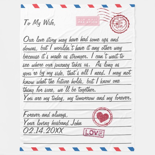 Romantic Love Letter Valentine's Day Anniversary Fleece Blanket (Front)