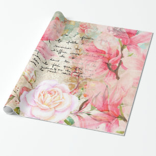 Romantic Love Letters & Flowers Wallpaper Wrapping Paper