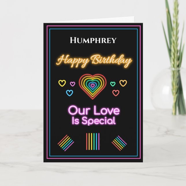 Romantic Love LGBT Rainbow Birthday Personalise Card (Front)