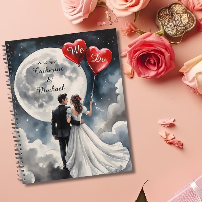 Romantic Love On Cloud Nine Fairytale Wedding Planner (Angled view romantic fairytale wedding beneath celestial moon stars On Cloud Nine Wedding Planner)