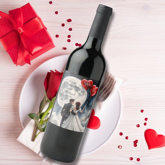 Romantic Love On Cloud Nine Fairytale Wedding Wine Label (Creator Uploaded)