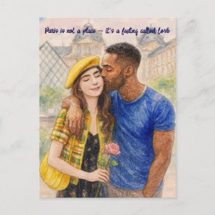 Romantic Love Paris Man Woman Watercolor Postcard