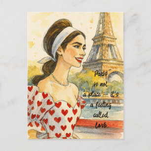 Romantic Love Paris Man Woman Watercolor Postcard