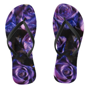 Romantic Love Purple Glitter Roses Flip Flops