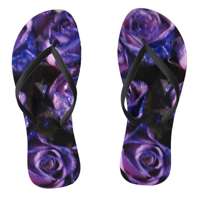Romantic Love Purple Glitter Roses Flip Flops (Footbed)