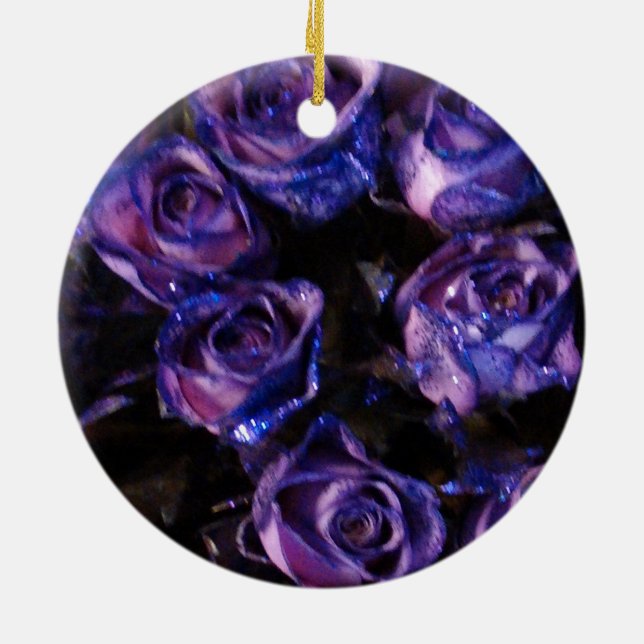 Romantic Love Purple Valentine Glitter Roses Ceramic Tree Decoration (Back)