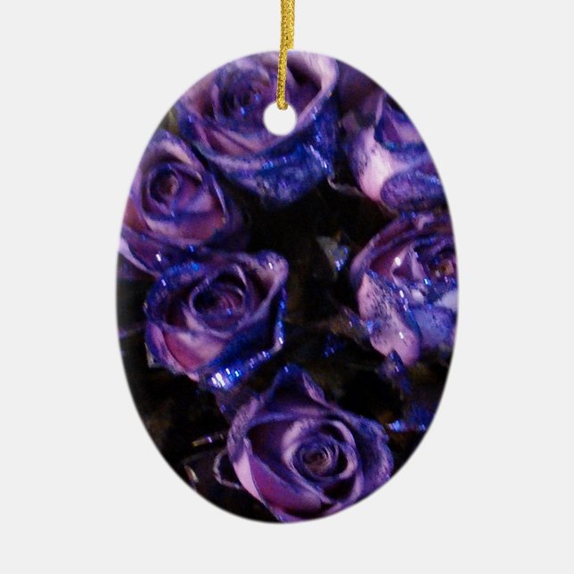 Romantic Love Purple Valentine Glitter Roses Ceramic Tree Decoration (Front)