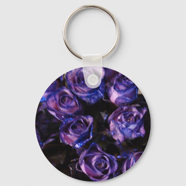 Romantic Love Purple Valentine Glitter Roses Key Ring (Front)