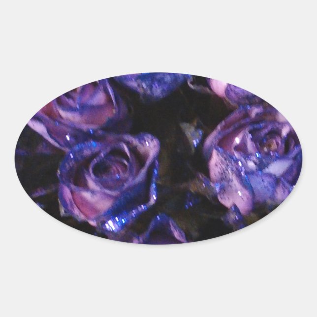 Romantic Love Purple Valentine Glitter Roses Oval Sticker (Front)