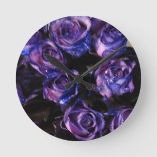 Romantic Love Purple Valentine Glitter Roses Round Clock